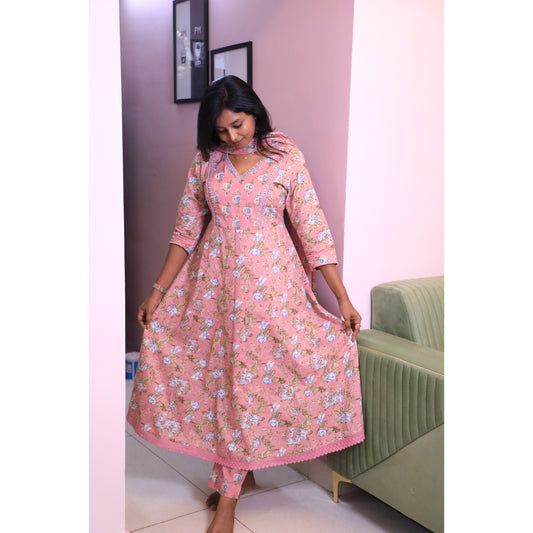 Pink anarkali floral