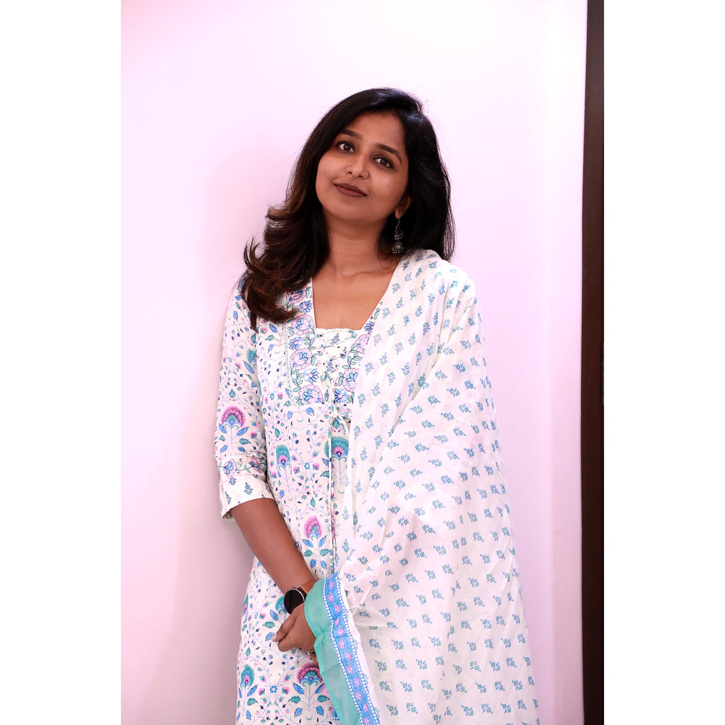 White & Blue Chudi set
