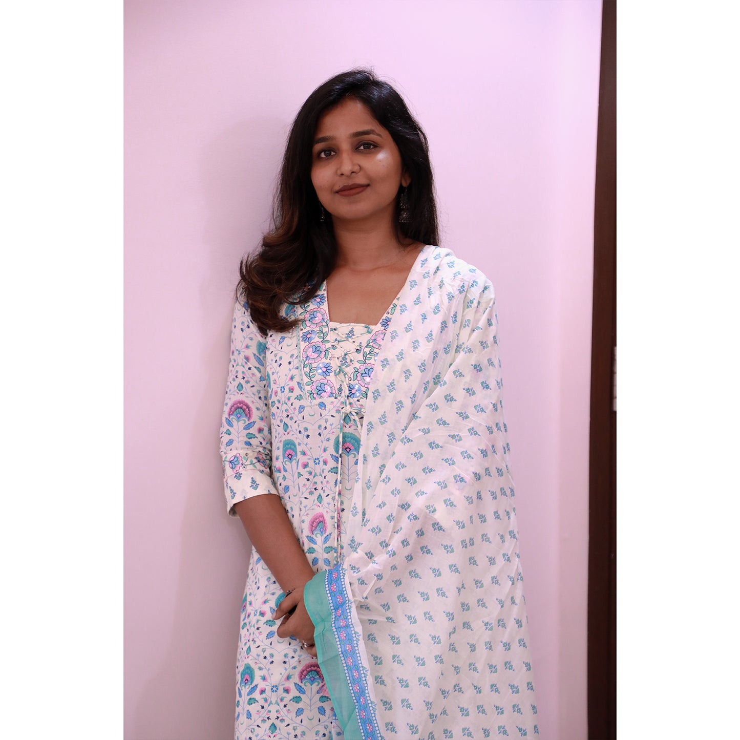 White & Blue Chudi set