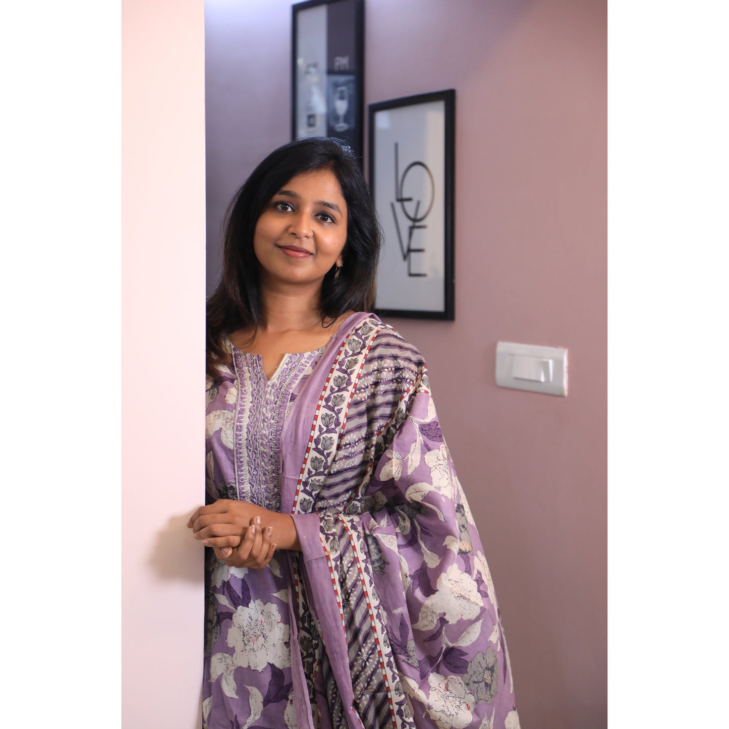 Violet floral chudi set