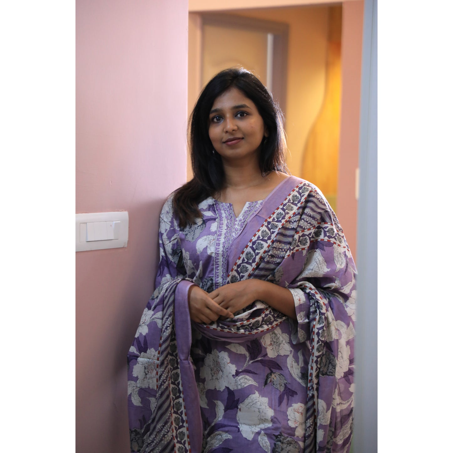 Violet floral chudi set
