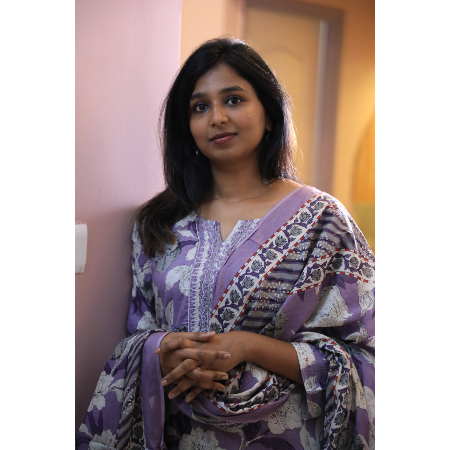 Violet floral chudi set