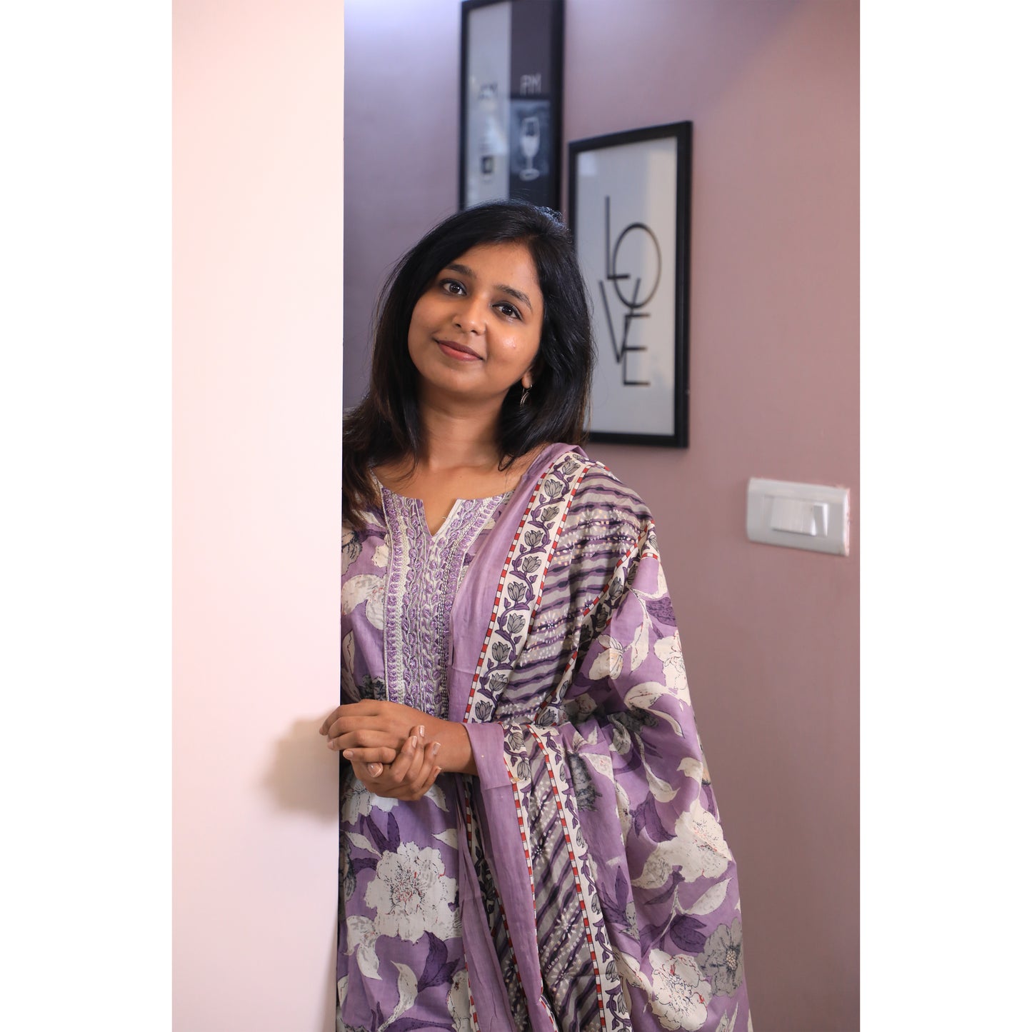 Violet floral chudi set