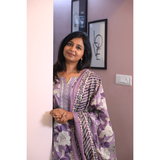 Violet floral chudi set