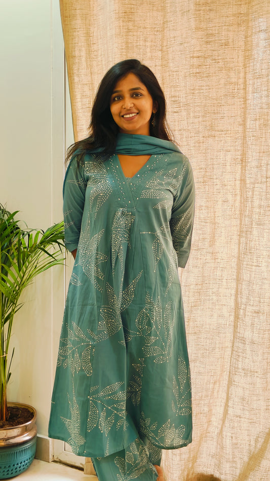 Coral blue cotton Chudi set